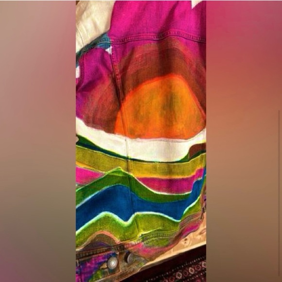 Sunset hand painted Sun Set denim jacket size XL - Picture 3 of 4